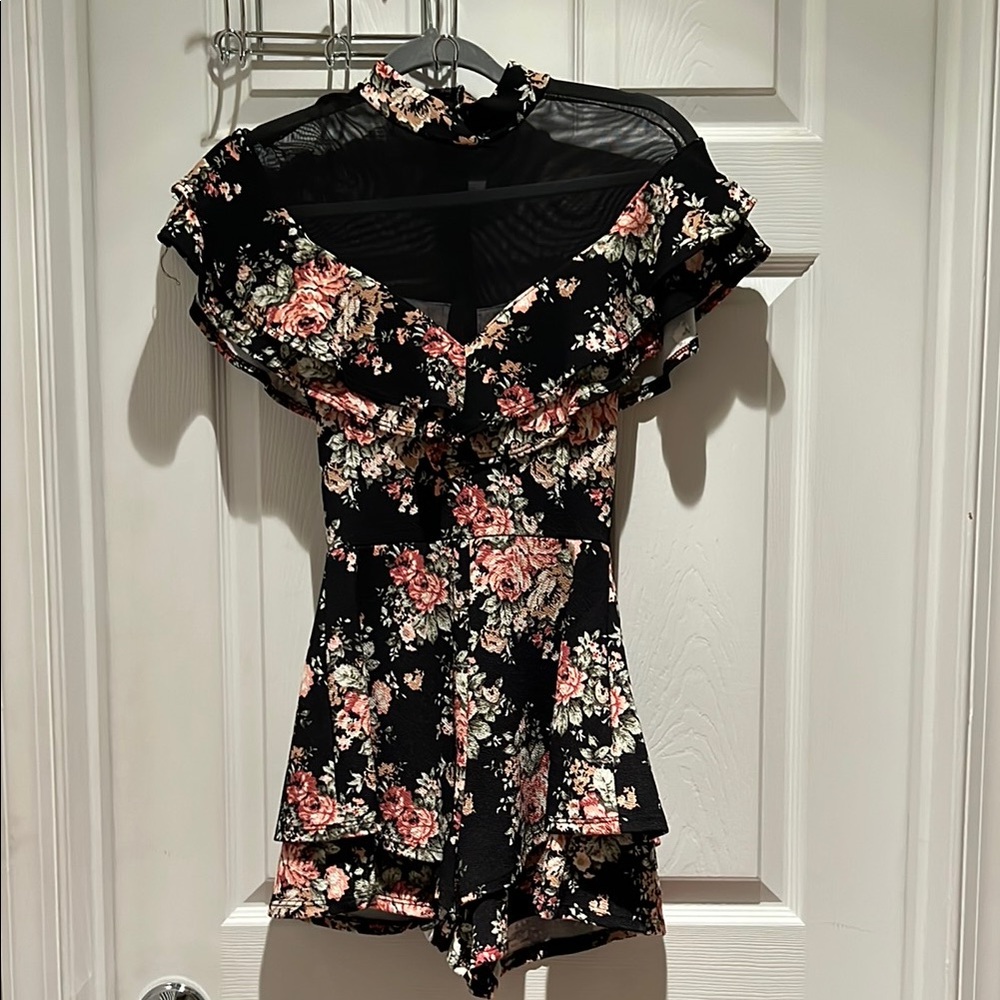 Floral Black Romper